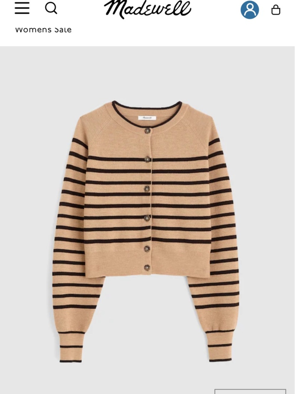NWT-Madewell Camel and Black Striped Button-Front Cardigan Size S